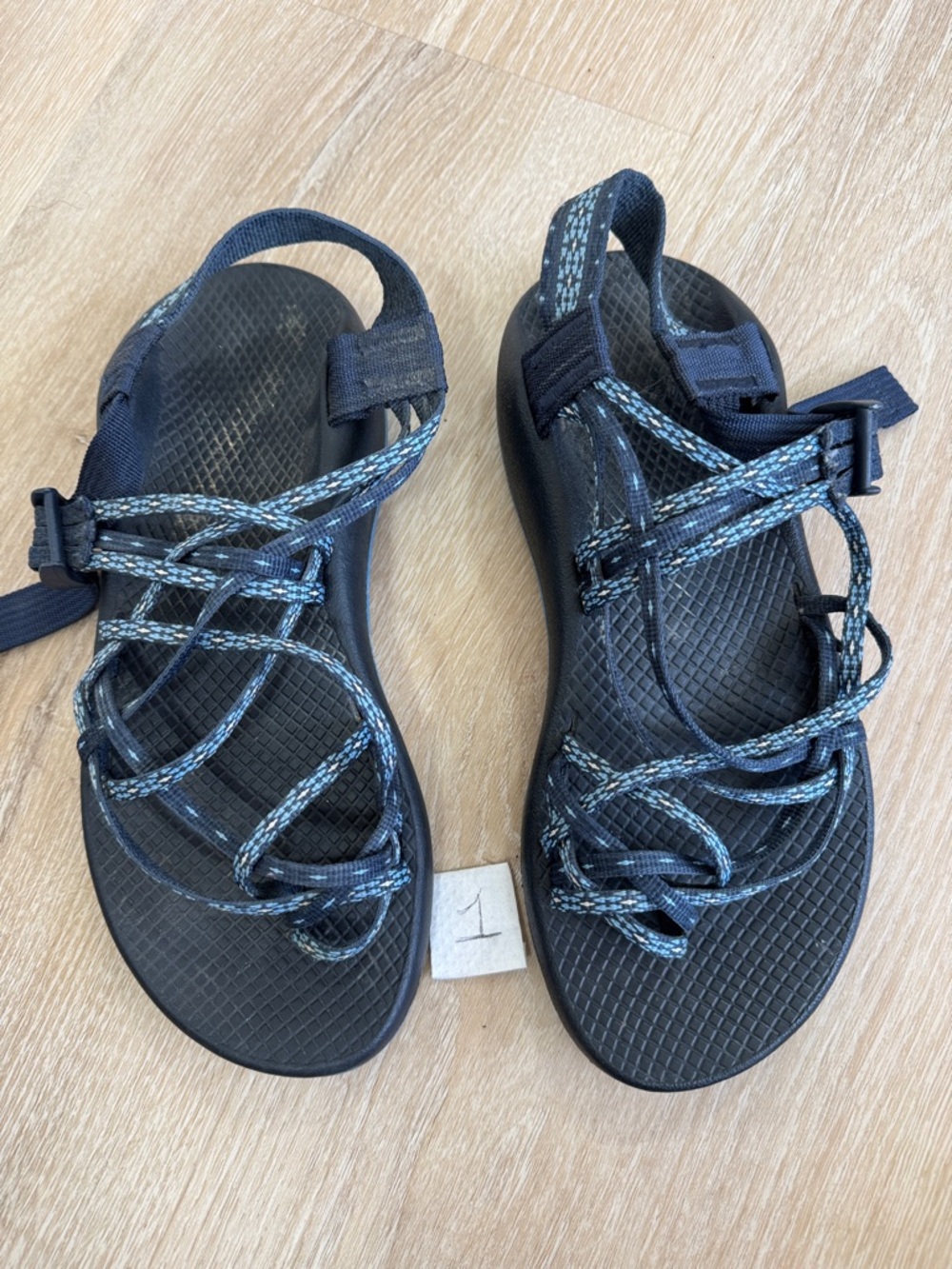 Black Strappy Outdoor Sandals with Blue Accents